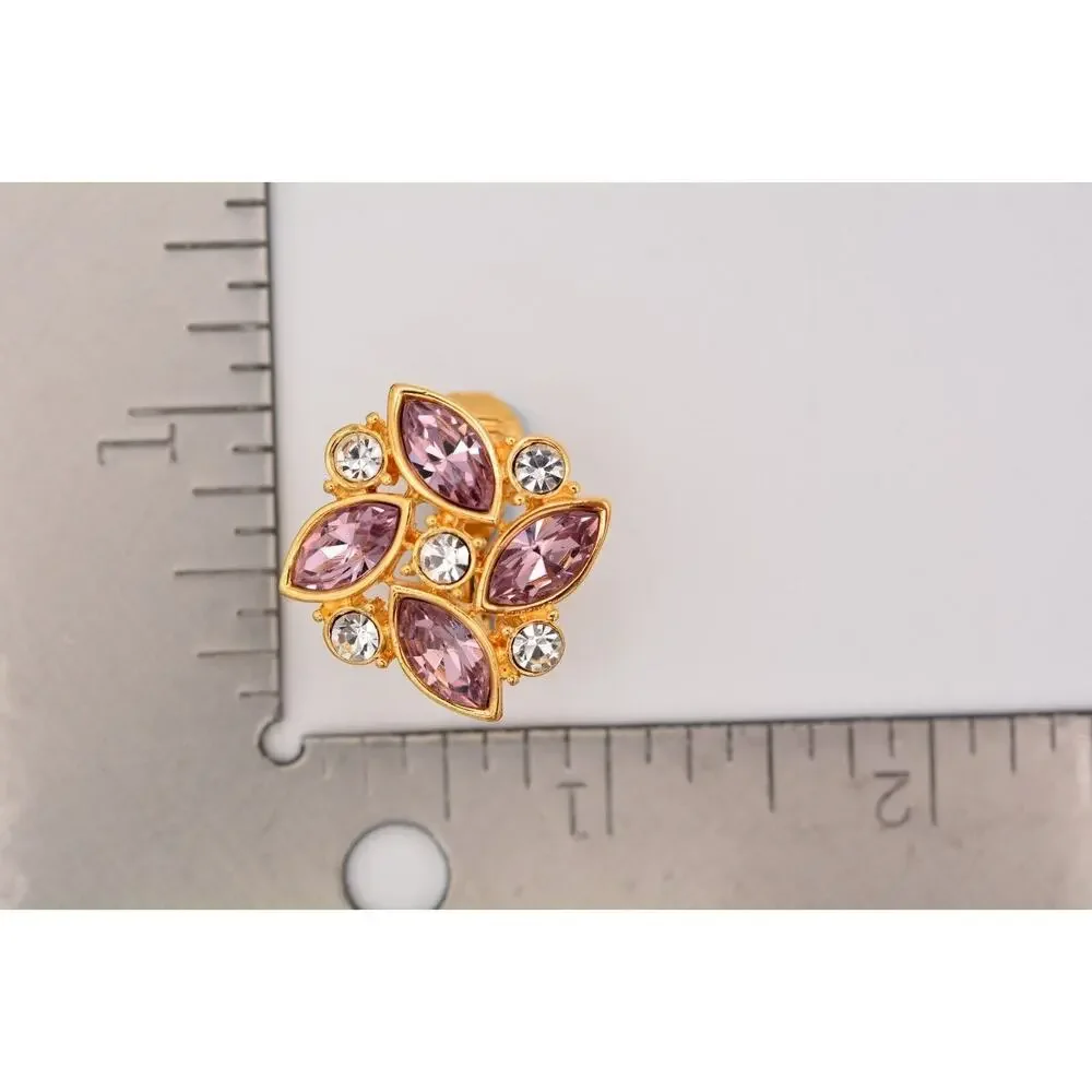 Monet Vintage Crystal Clip On Earrings Lavender Rhinestone Gold Signed 1980s 9E